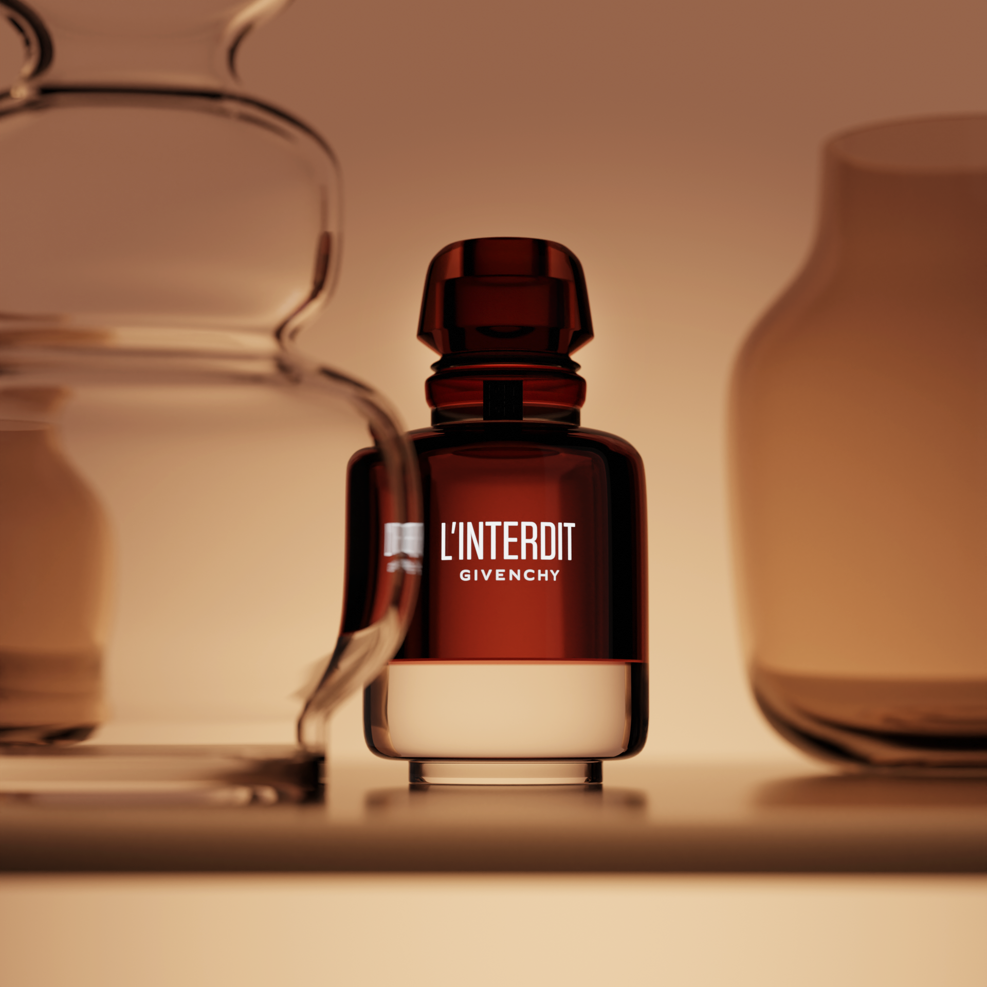 A close-up CGI shot of a Givenchy perfume bottle