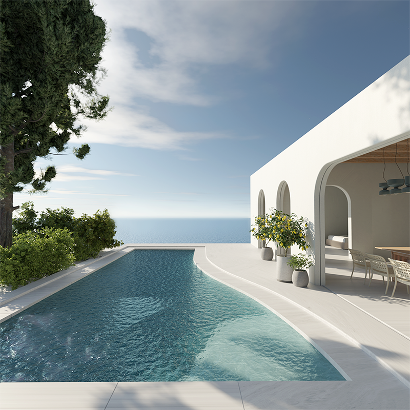 A beach house with a sea view and lemon trees